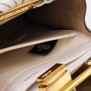 PEEKABOO ISEEU 27 IN WHITE SMOOTH CALFSKIN WITH WOVEN TRIM GOLD HARDWARE