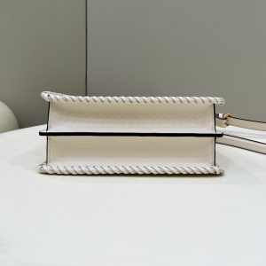 PEEKABOO ISEEU 27 IN WHITE SMOOTH CALFSKIN WITH WOVEN TRIM GOLD HARDWARE