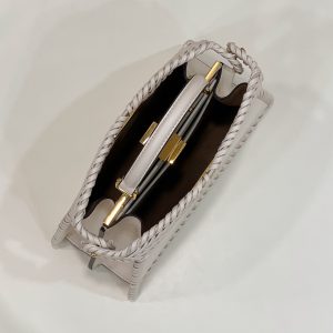 PEEKABOO ISEEU 27 IN WHITE SMOOTH CALFSKIN WITH WOVEN TRIM GOLD HARDWARE