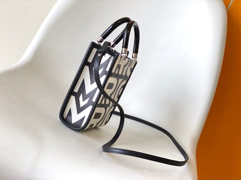 MINI SUNSHINE SHOPPER BAG 18 IN WHITE MIX BLACK SMOOTH CALFSKIN