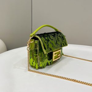 BAGUETTE MINI 19 IN LIMERICK GREEN SEQUINS GOLD HARDWARE