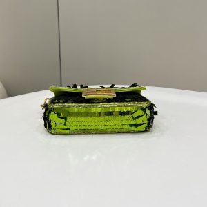 BAGUETTE MINI 19 IN LIMERICK GREEN SEQUINS GOLD HARDWARE