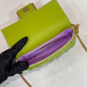 BAGUETTE MINI 19 IN LIMERICK GREEN SEQUINS GOLD HARDWARE