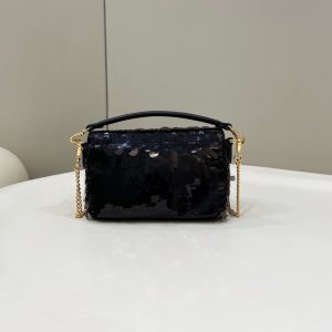BAGUETTE MINI 19 IN BLACK SEQUINS GOLD HARDWARE