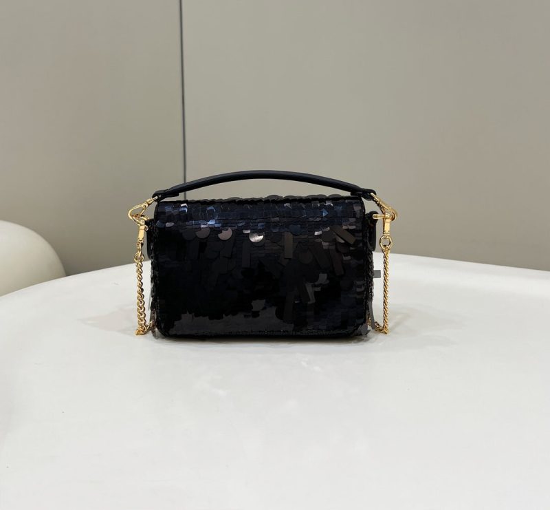BAGUETTE MINI 19 IN BLACK SEQUINS GOLD HARDWARE