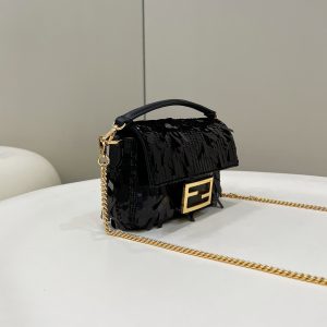 BAGUETTE MINI 19 IN BLACK SEQUINS GOLD HARDWARE