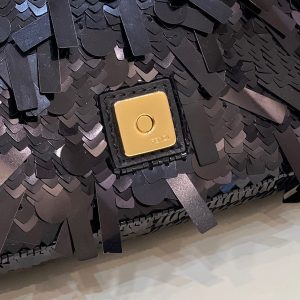 BAGUETTE MINI 19 IN BLACK SEQUINS GOLD HARDWARE