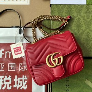 gg marmont mini 18cm red calfskin gold hardware