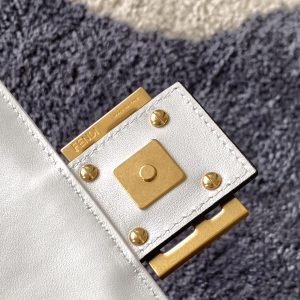 Fendi Baguette 27 Bag With FF Motif White Leather Ghw