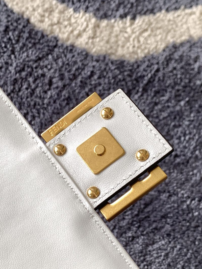 Fendi Baguette 27 Bag With FF Motif White Leather Ghw