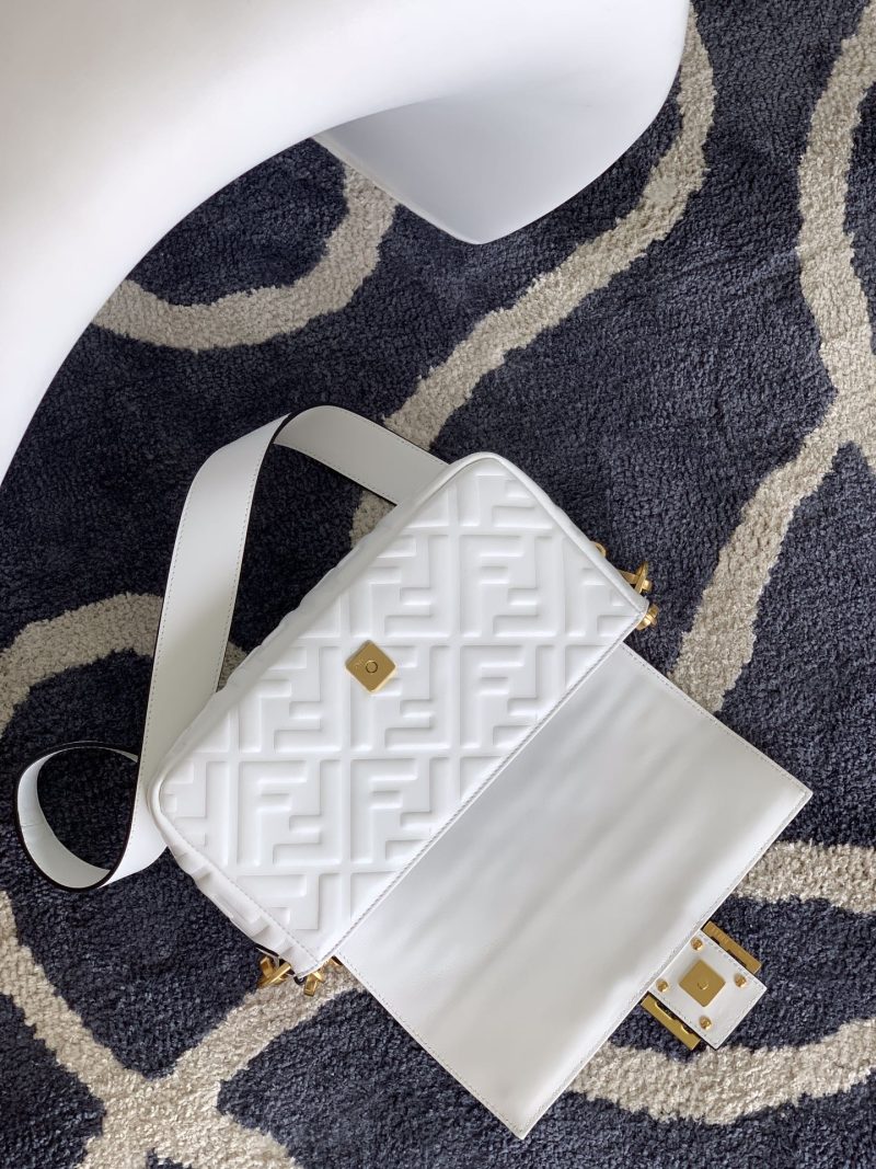 Fendi Baguette 27 Bag With FF Motif White Leather Ghw
