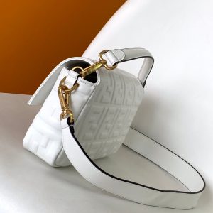 Fendi Baguette 27 Bag With FF Motif White Leather Ghw