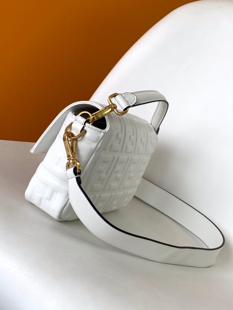 Fendi Baguette 27 Bag With FF Motif White Leather Ghw