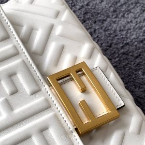 Fendi Baguette 27 Bag With FF Motif White Leather Ghw