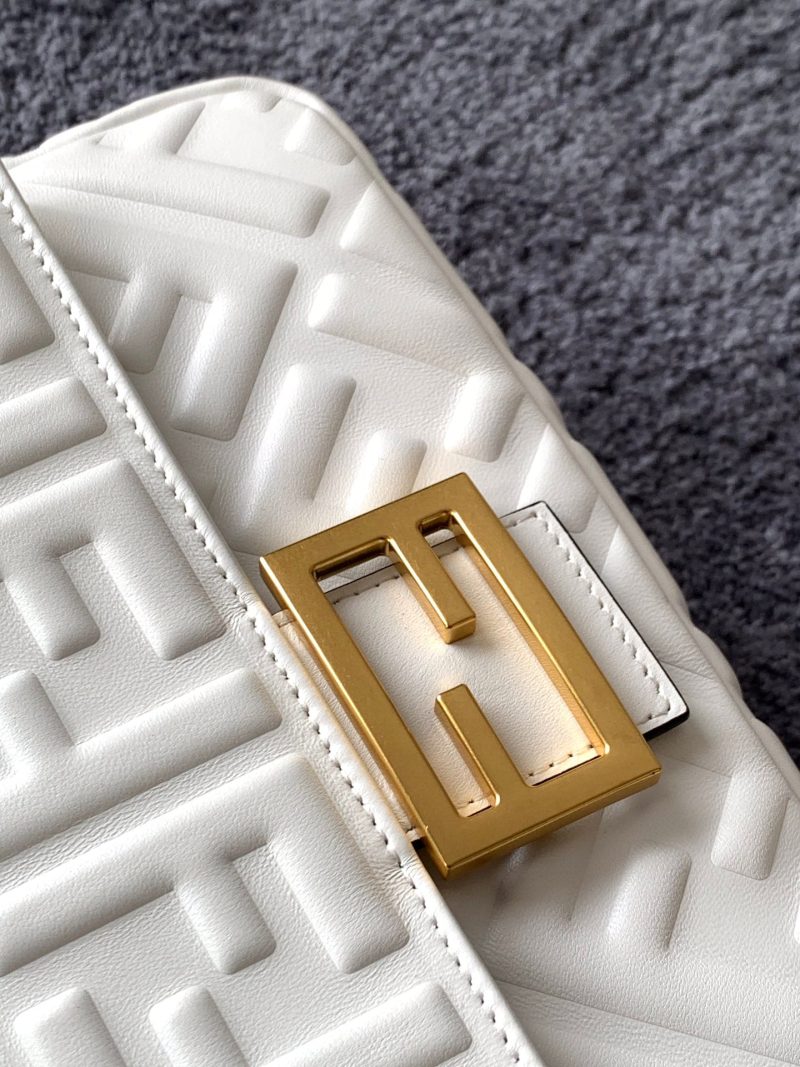 Fendi Baguette 27 Bag With FF Motif White Leather Ghw