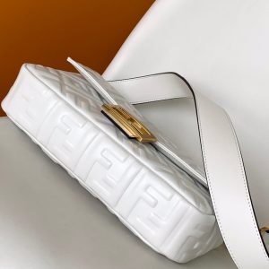 Fendi Baguette 27 Bag With FF Motif White Leather Ghw