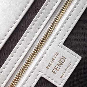 Fendi Baguette 27 Bag With FF Motif White Leather Ghw