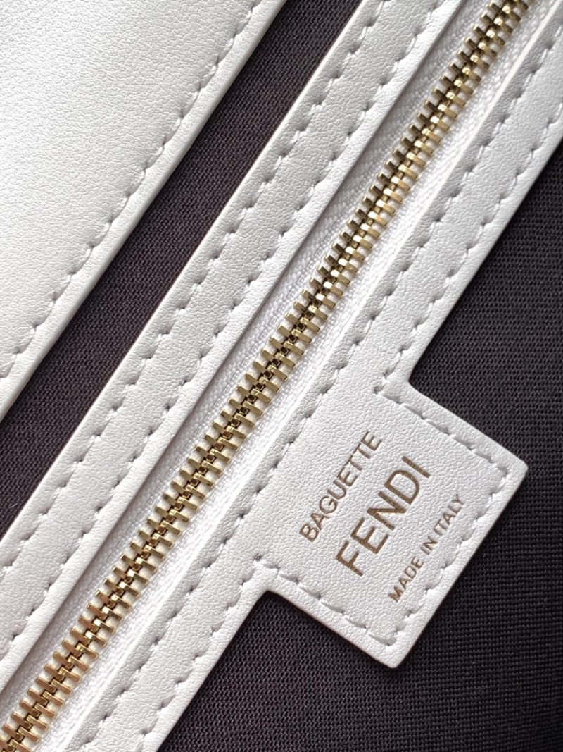 Fendi Baguette 27 Bag With FF Motif White Leather Ghw
