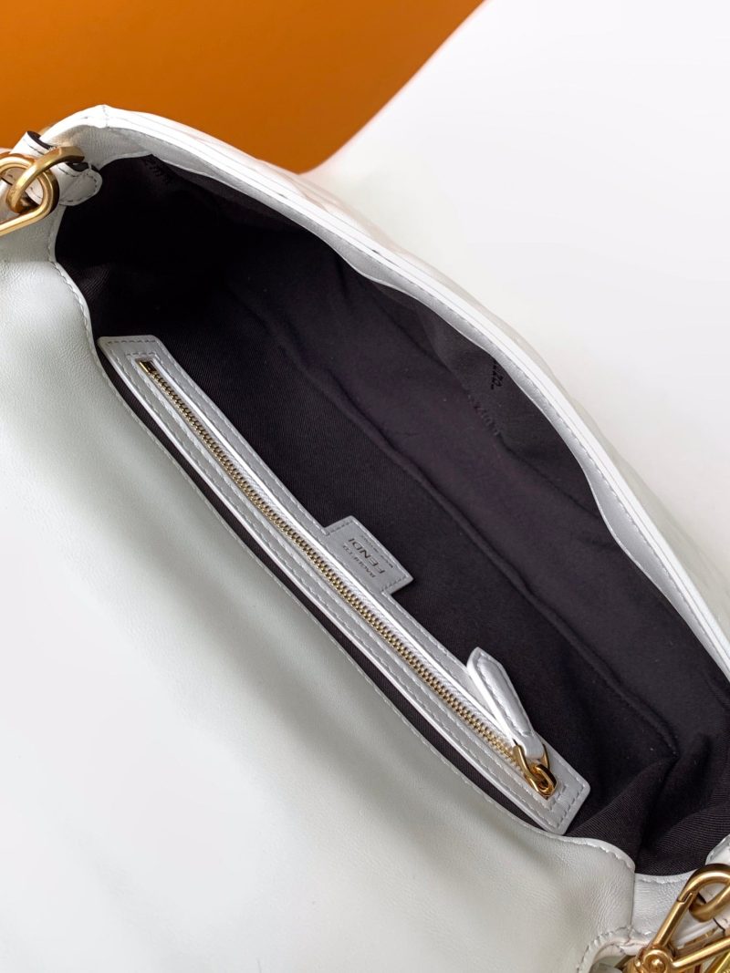 Fendi Baguette 27 Bag With FF Motif White Leather Ghw