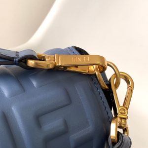 Fendi Baguette 27 Bag With FF Motif Blue Leather Ghw