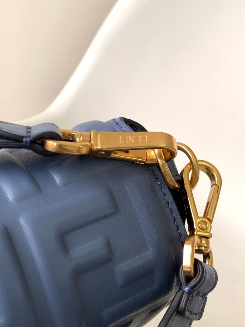 Fendi Baguette 27 Bag With FF Motif Blue Leather Ghw
