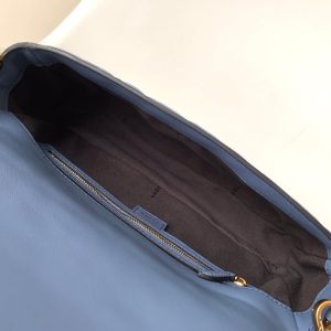 Fendi Baguette 27 Bag With FF Motif Blue Leather Ghw