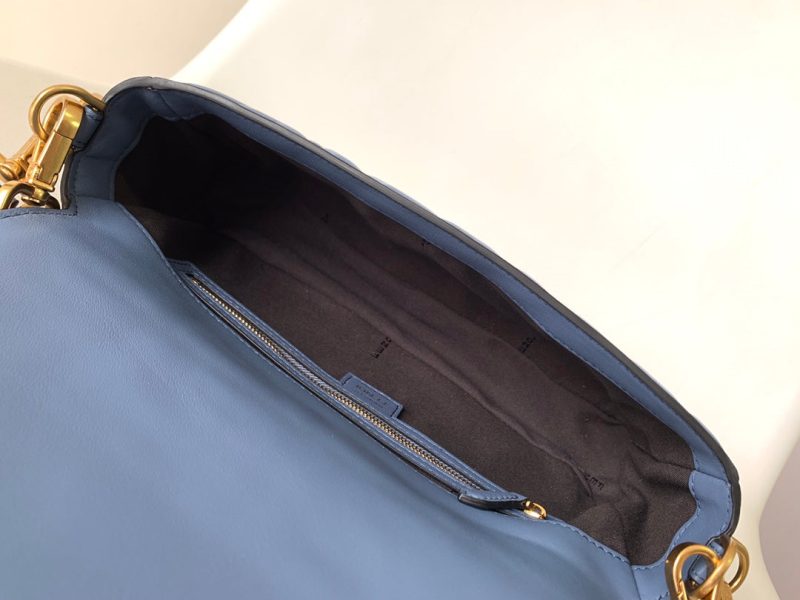 Fendi Baguette 27 Bag With FF Motif Blue Leather Ghw