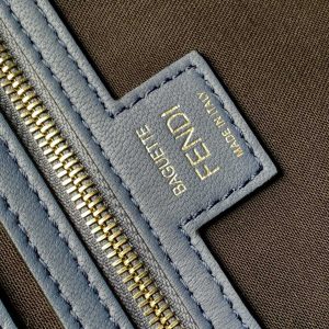 Fendi Baguette 27 Bag With FF Motif Blue Leather Ghw