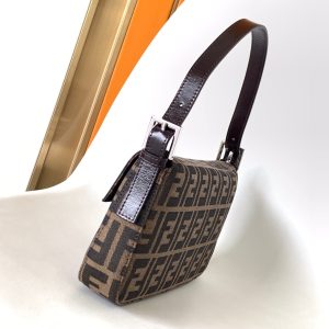 Fendi Baguette 27 Shoulder Bag Brown FF Jacquard Fabric Bag Shw