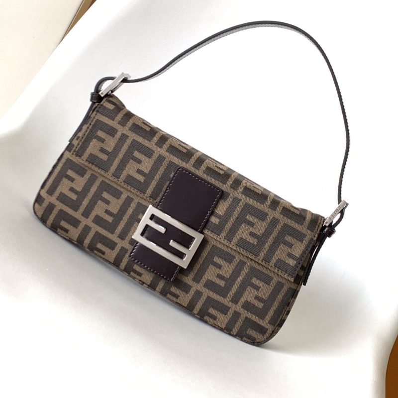 Fendi Baguette 27 Shoulder Bag Brown FF Jacquard Fabric Bag Shw