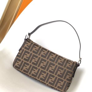 Fendi Baguette 27 Shoulder Bag Brown FF Jacquard Fabric Bag Shw
