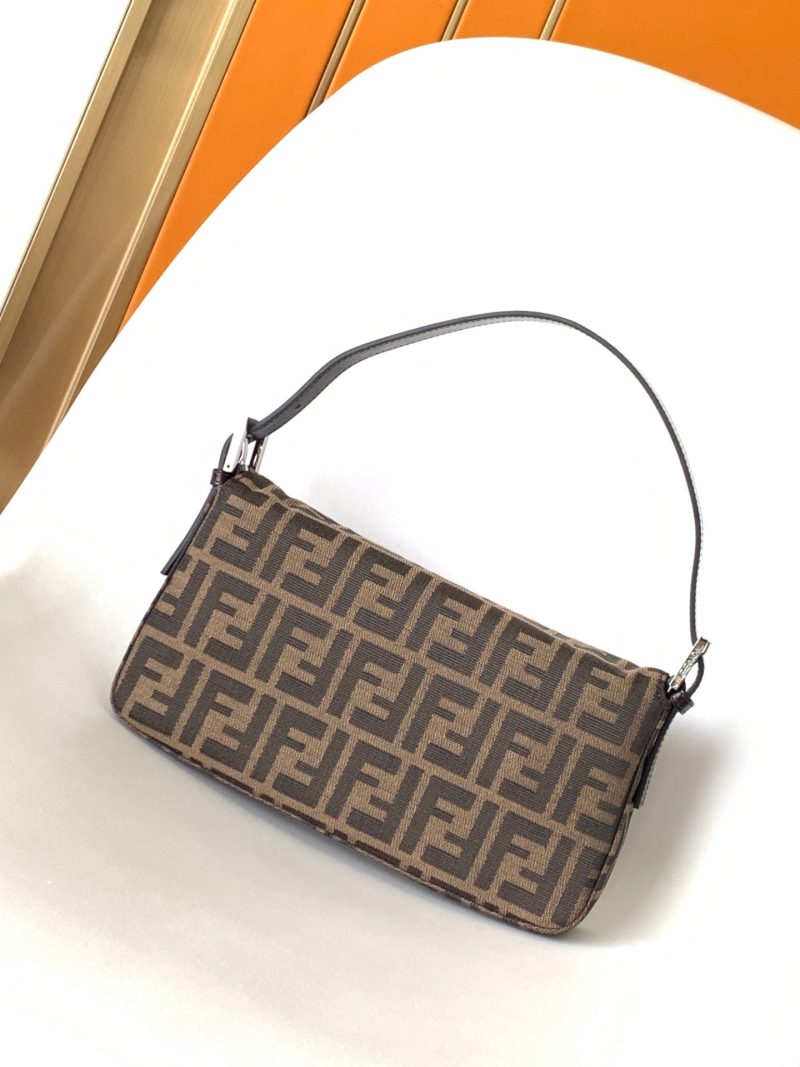 Fendi Baguette 27 Shoulder Bag Brown FF Jacquard Fabric Bag Shw