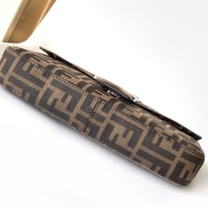 Fendi Baguette 27 Shoulder Bag Brown FF Jacquard Fabric Bag Shw