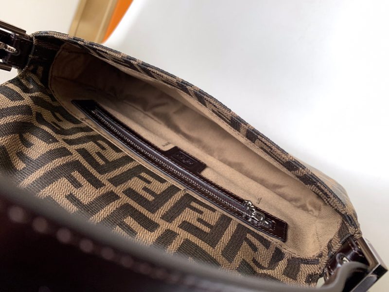 Fendi Baguette 27 Shoulder Bag Brown FF Jacquard Fabric Bag Shw