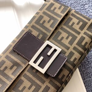 Fendi Baguette 27 Shoulder Bag Brown FF Jacquard Fabric Bag Shw