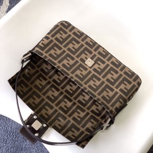 Fendi Baguette 27 Shoulder Bag Brown FF Jacquard Fabric Bag Shw