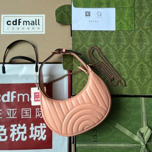 gg marmont half-moon shaped 21cm peach calfskin gold hardware