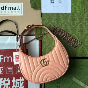 gg marmont half-moon shaped 21cm peach calfskin gold hardware