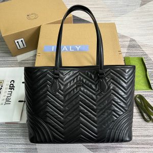 GG MARMONT LARGE 38 TOTE IN BLACK CALFSKIN