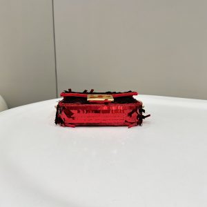 BAGUETTE MINI 19 IN RED SEQUINS GOLD HARDWARE
