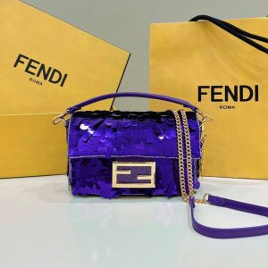 BAGUETTE MINI 19 IN GRAPE JELLY SEQUINS GOLD HARDWARE