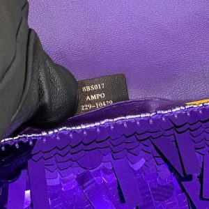 BAGUETTE MINI 19 IN GRAPE JELLY SEQUINS GOLD HARDWARE