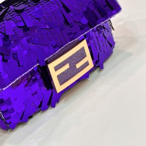 BAGUETTE MINI 19 IN GRAPE JELLY SEQUINS GOLD HARDWARE