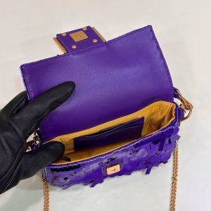 BAGUETTE MINI 19 IN GRAPE JELLY SEQUINS GOLD HARDWARE