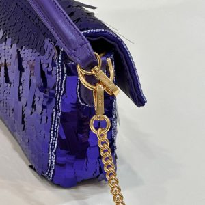 BAGUETTE MINI 19 IN GRAPE JELLY SEQUINS GOLD HARDWARE
