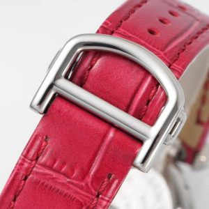 pasha 30mm quartz pink gold white dial red leather