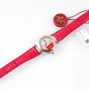 pasha 30mm quartz pink gold white dial red leather