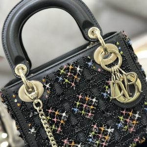 CD Mini Lady 17 Black Lambskin Black Beads