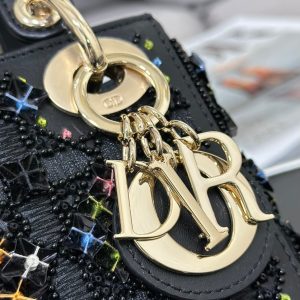 CD Mini Lady 17 Black Lambskin Black Beads