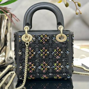 CD Mini Lady 17 Black Lambskin Black Beads